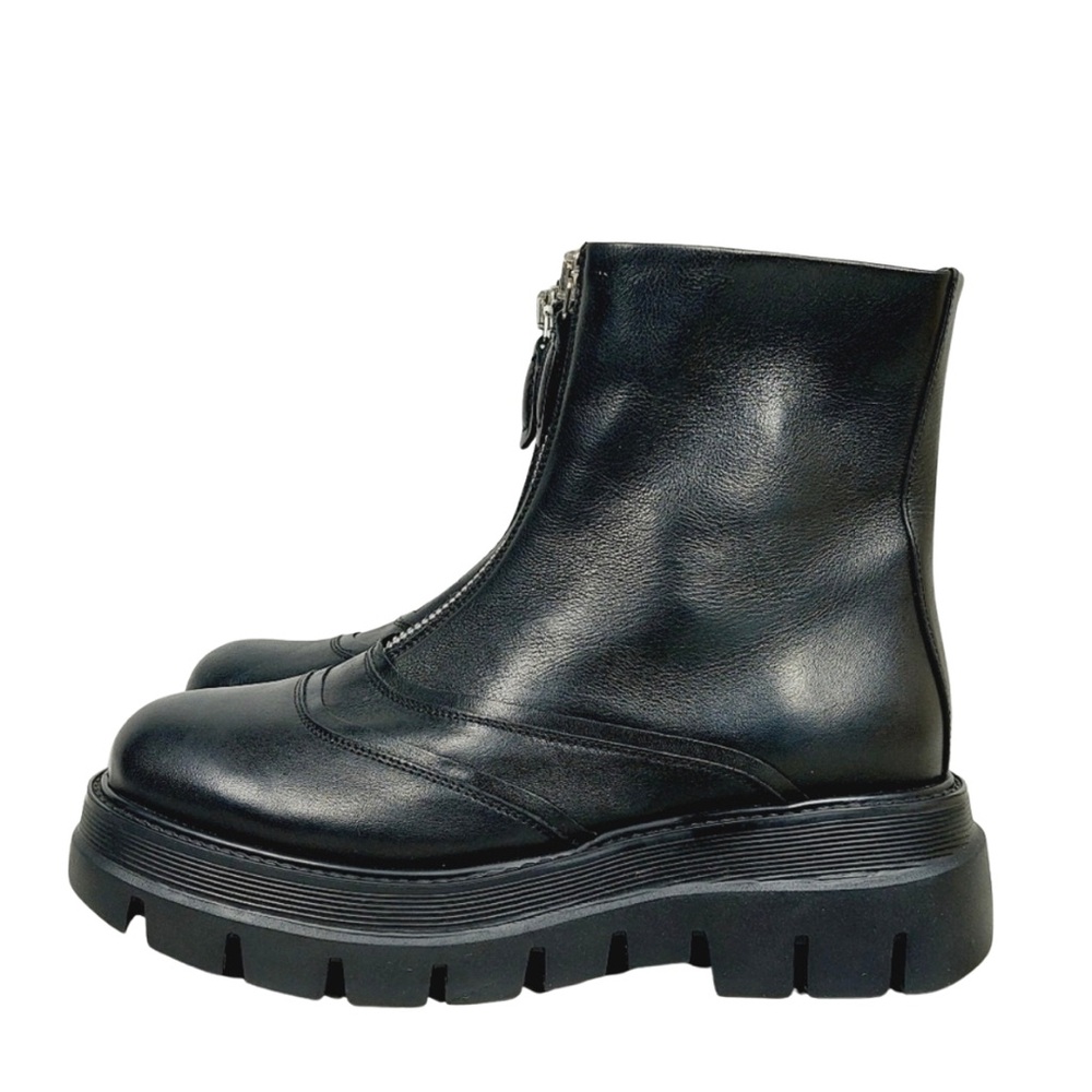 Aquatalia Black Calf Leather Zip-Up Ankle Boots